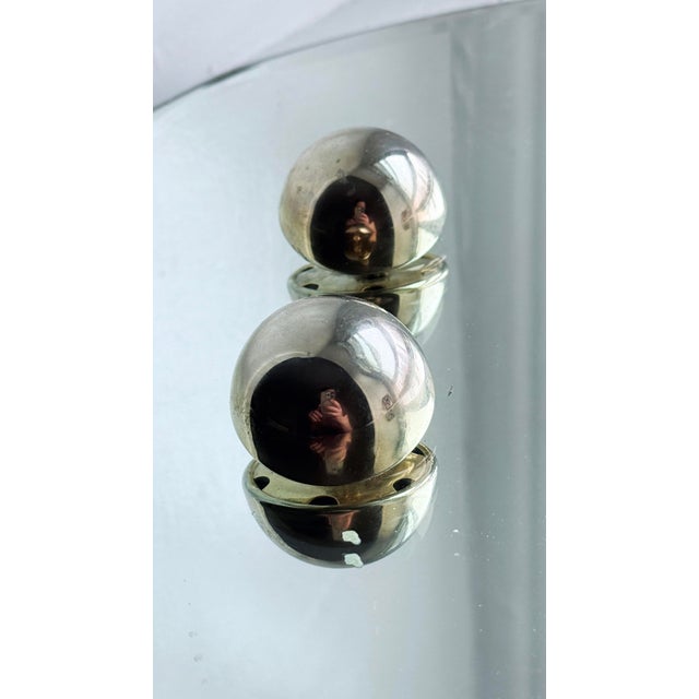 1980s Postmodern Vintage Silver-Tone Domed Earrings, Circa 1980s, A Pair For Sale - Image 5 of 9