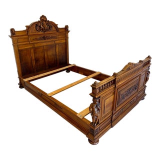 19th Century Carved French Walnut Bed Frame For Sale