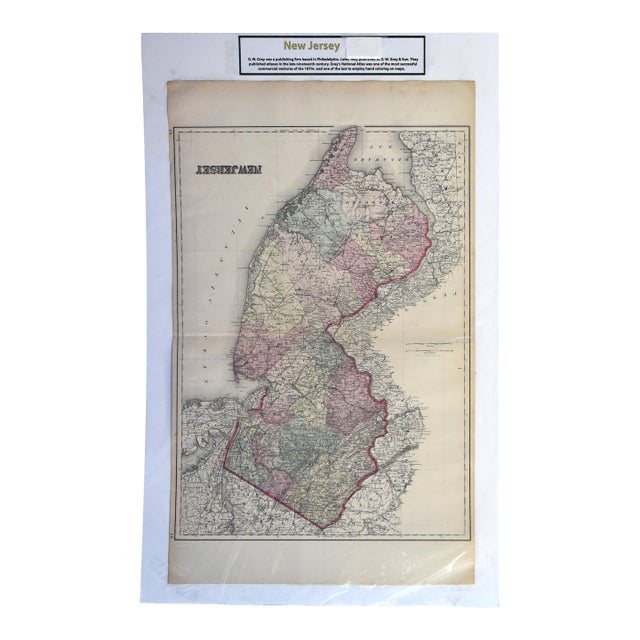 Antique 1870s g.w. Gray & Son Map of New Jersey (32 X 20")" For Sale