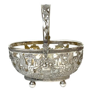 Empire Style Silver & Crystal Swing-Handle Basket /Sphinx Decoration, C. 1820 For Sale