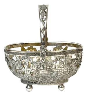 Empire Style Silver & Crystal Swing-Handle Basket /Sphinx Decoration, C. 1820