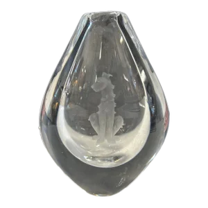 Orrefors Crystal Vase With Etched Dog Signed