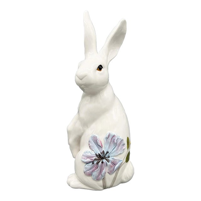 Fitz and Floyd White Rabbit Figurine With Floral Accent | Butterfly Fields Collection - Spring, Easter, Cottagecore For Sale