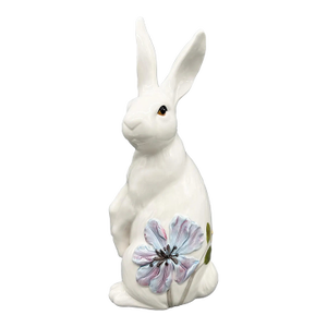 Fitz and Floyd White Rabbit Figurine With Floral Accent | Butterfly Fields Collection - Spring, Easter, Cottagecore
