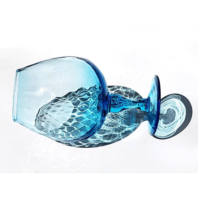 Mid-Century Modern 1960s Empoli Blue Stemmed Optic Glass Vase For Sale - Image 3 of 9