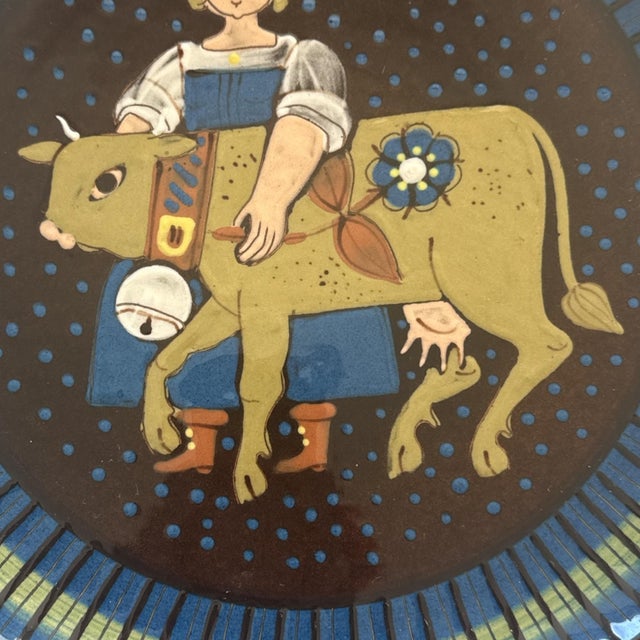 Mid 20th Century Swiss Heimatwerk Basel Hand-Painted Folk Art Wall Plates, Set of 3 For Sale - Image 13 of 14