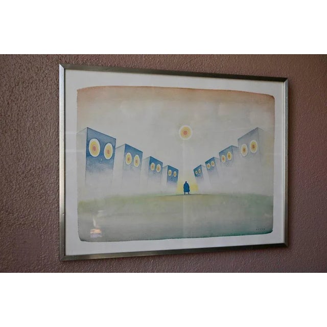 Jean Michel Folon, Dreamlike Spirit, 1980s, Large Lithograph, Framed For Sale - Image 10 of 10