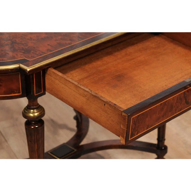 Italian 1890s Walnut, Mahogany and Brass Side Table with Floral Marquetry Décor For Sale - Image 9 of 12