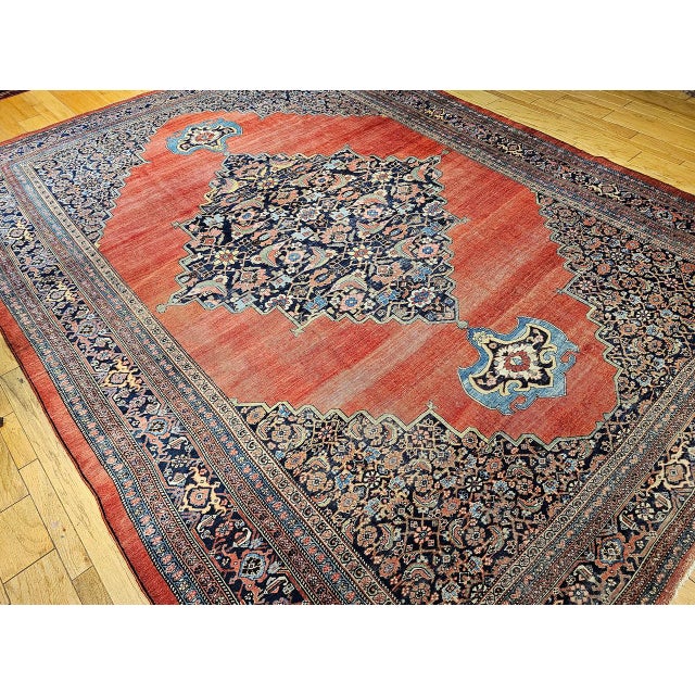 Textile 19th Century Oversized Persian Bidjar Rug, Hand-Knotted Wool, Geometric Pattern, Red & Navy, 11x15 For Sale - Image 7 of 18