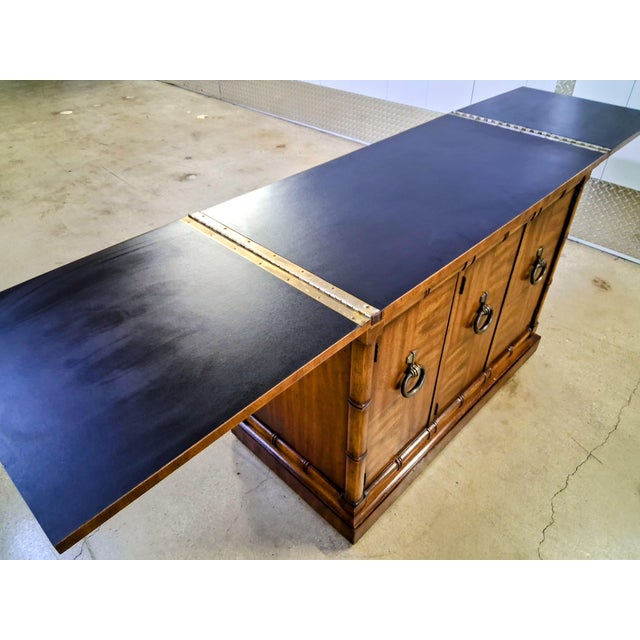 Vintage Heritage Campaign Buffet Credenza | Mid Century Modern Sideboard With Drop-Leaf / Expandable Top | Retro Dining Room Furniture For Sale In Dallas - Image 6 of 15