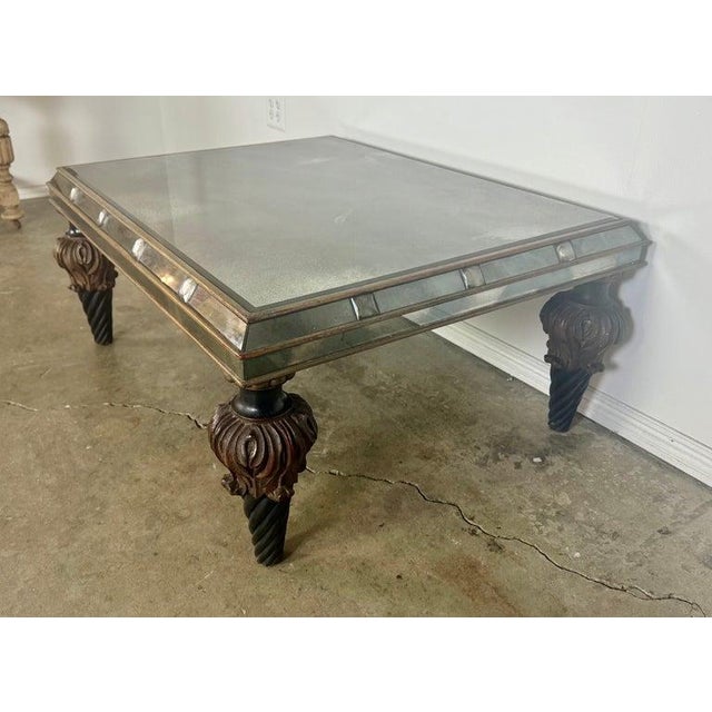 Wood Hollywood Regency Mirrored Coffee Table With Carved Wood and Twisted For Sale - Image 7 of 12