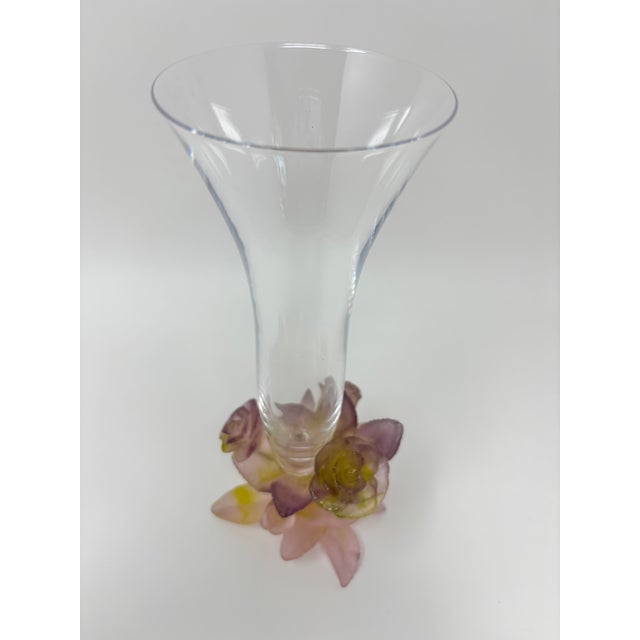 Daum France Soliflore Roses Crystal Vase With Pate De Verre Floral Base Signed For Sale - Image 9 of 17