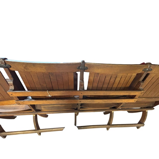 Early 20th Century Vintage Four-Seat Folding Slatted Wood Bench, Theater, Waiting Room & Industrial Style Seating For Sale - Image 5 of 10