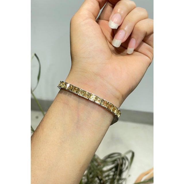Certified 20.98 Ct Natural Citrine Statement Tennis Bracelet in 925 Silver Handmade Jewelry For Sale - Image 4 of 13