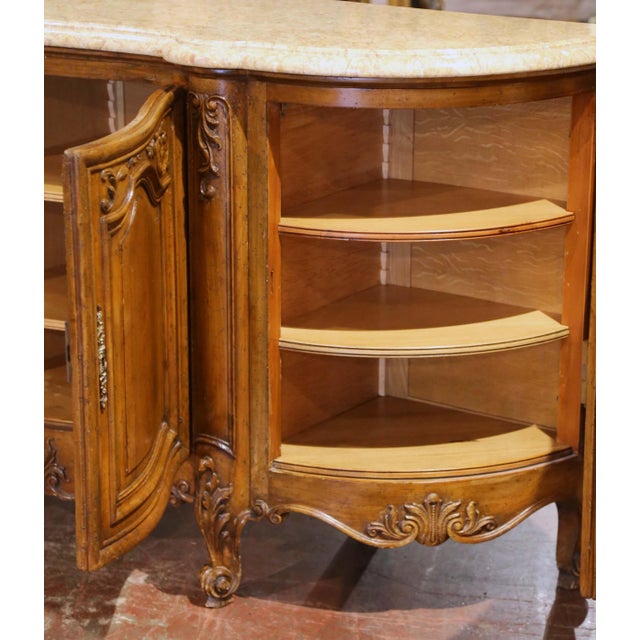 Early 20th C. French Louis XV Marble Top Carved Walnut Four-Door Buffet Enfilade For Sale - Image 10 of 14