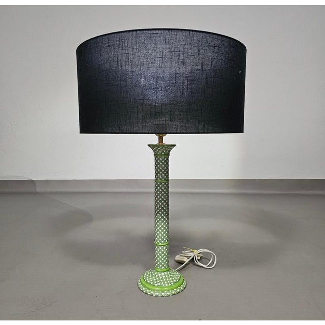 Green Glazed Ceramic Table Lamp with Webbing Pattern For Sale - Image 13 of 16