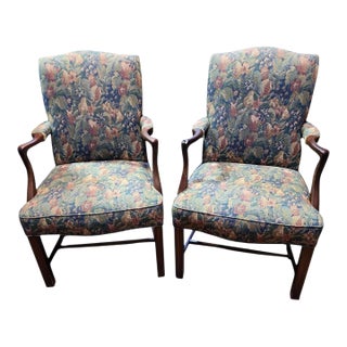 19th Century Georgian Mahogany Tapestry Armchairs - A Pair For Sale