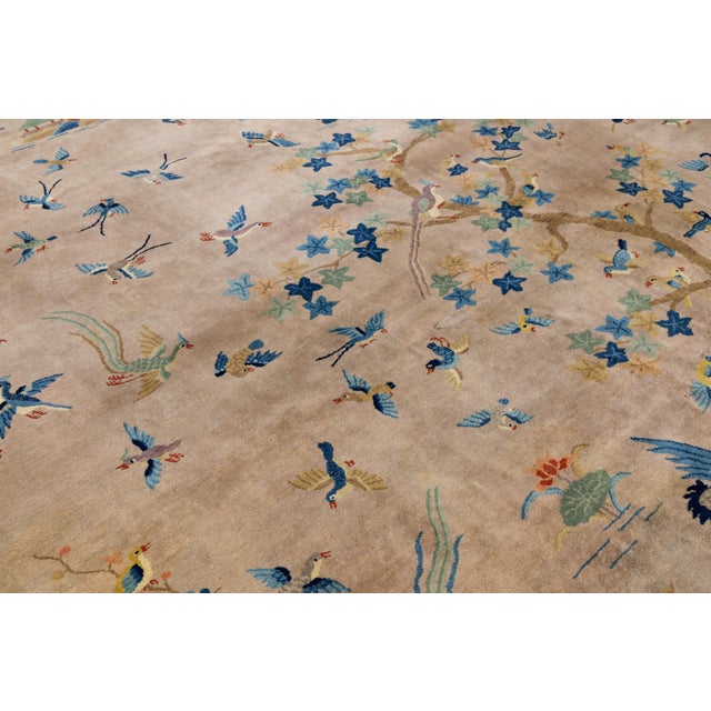 Antique Chinese Art Deco Rug 1920s - 100 Birds & Phoenix Pictorial Wool 10x14 For Sale - Image 10 of 10