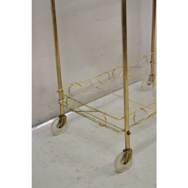 Vintage Mid Century Modern Gold Metal 2 Tier Rolling Bar Tea Cart Server For Sale - Image 11 of 12