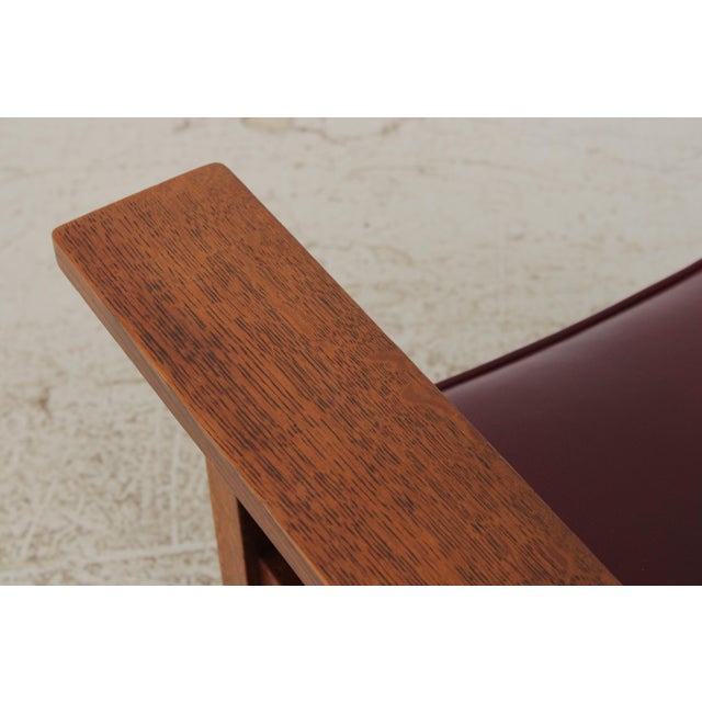 Gustav Stickley Antique Mission Oak Burgundy Leather Reclining Morris Chair For Sale - Image 11 of 15