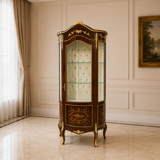 Make a statement with this grand French Louis XV-style display cabinet, crafted from solid, heavy wood and richly...