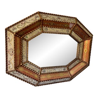 Spanish Colonial Mirror Reverse Hand Painted Glass Frame by Edmundo Contreras For Sale