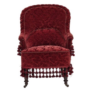 Danish Highback Armchair in Velour with Beech Legs, 1950s For Sale