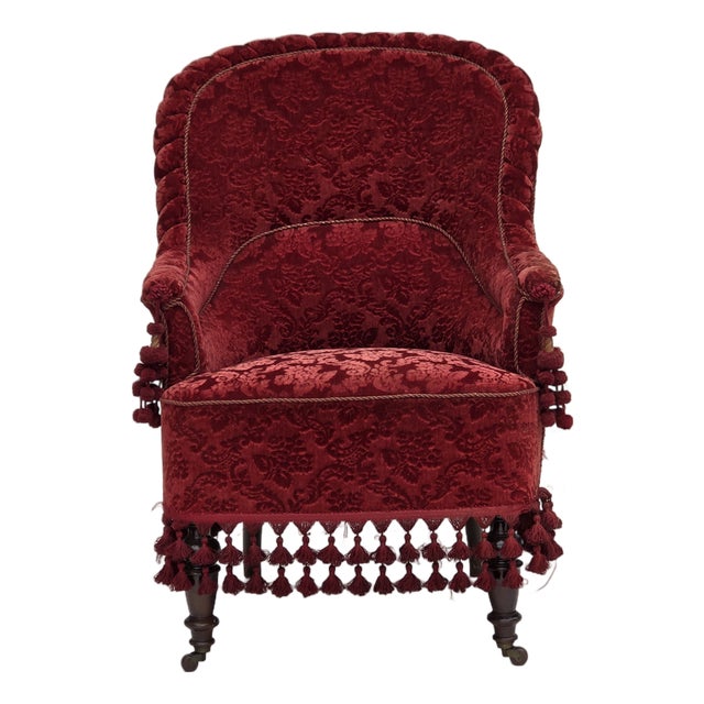 Danish Highback Armchair in Velour with Beech Legs, 1950s For Sale