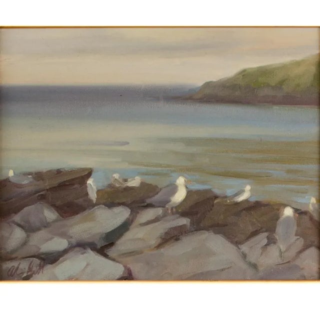 20th century Maine landscape of Seagulls on the Rocks on Monhegan island - Oil on Canvas, signed lower left - Framed...