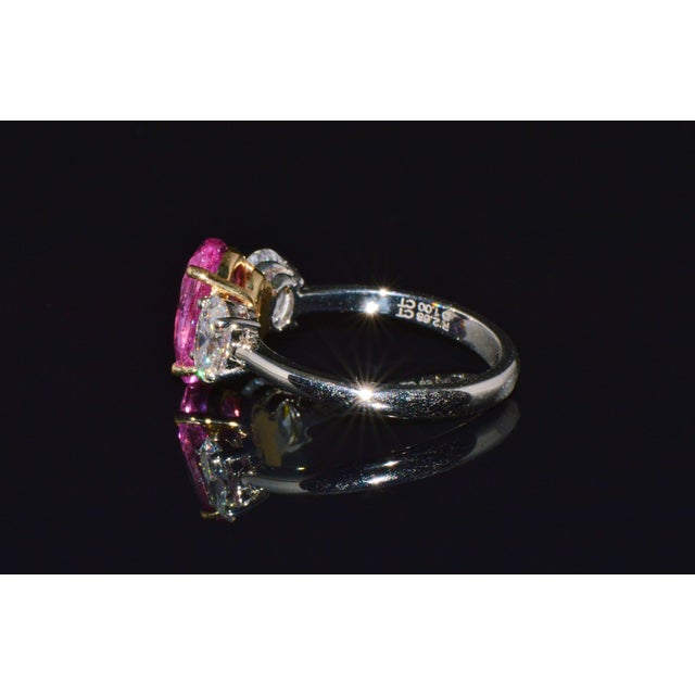 Late 20th Century Gia Certified 3.68Ct Madagascar Pink Sapphire E VVS Diamond Solid 950 Platinum 18k Gold Ring, Size 6.5 For Sale In Dallas - Image 6 of 15