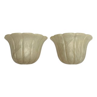 Art Deco Fluted Tulip Form Alabaster Wall Lights, Aljuna Spain, 1970s, Set of 2 For Sale