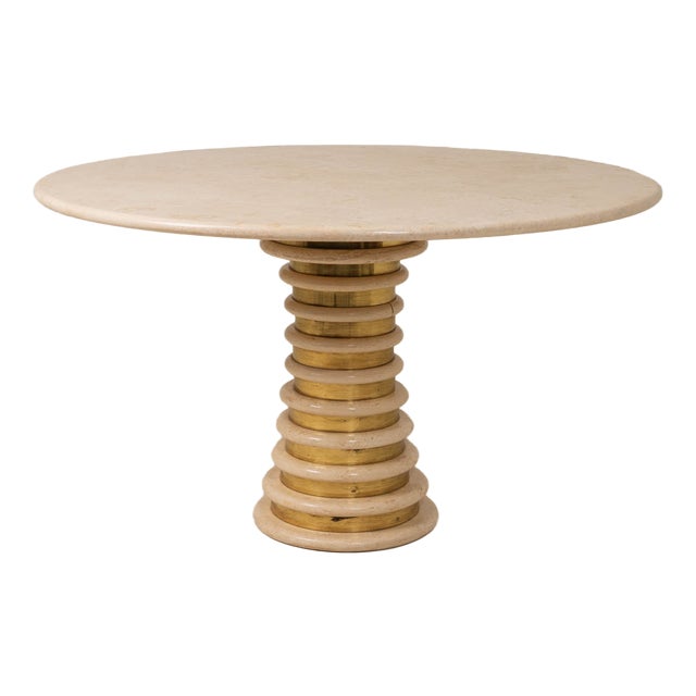 Italian Travertine and Brass Pedestal Dining Table by Marzio Cecchi for Studio Most, 1970s For Sale