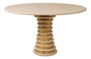 Italian Travertine and Brass Pedestal Dining Table by Marzio Cecchi for Studio Most, 1970s