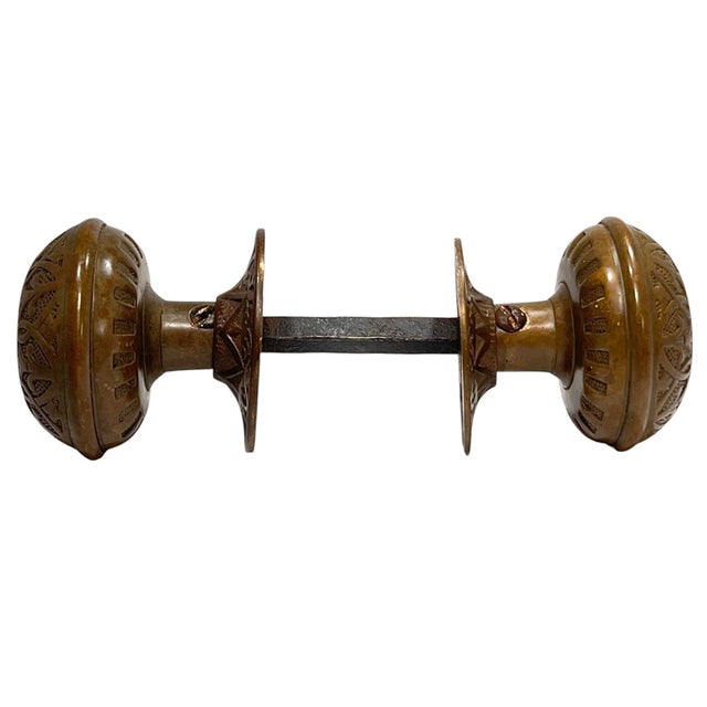 Victorian 1870s Antique American Bronze Door Knobs With Rosettes - A Pair For Sale - Image 3 of 8