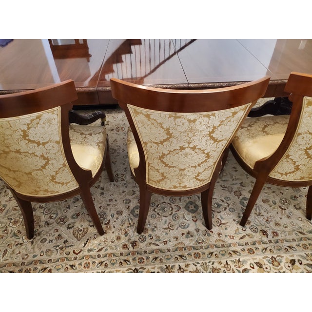 John Widdicomb Set of 8 Pristine Klismos Dining Room Chairs With Gold Satin Damask For Sale In Dallas - Image 6 of 12