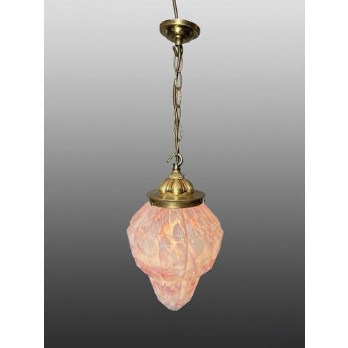 Orange Vintage Mottled Marble Effect Glass Pendant Light with Brass Fittings, 1930s For Sale - Image 8 of 8