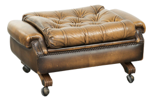 English Chesterfield Ottoman in Cowhide Leather on Wheels