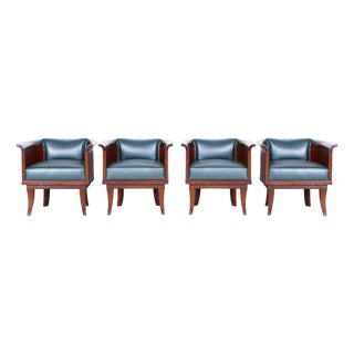 Art Deco Oak Armchairs with Leather Upholstery, 1920s, Set of 4 For Sale