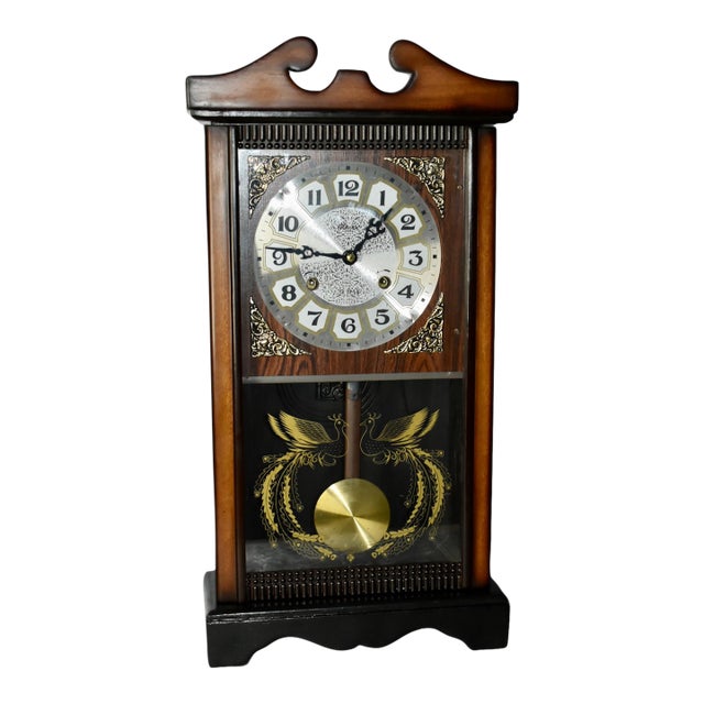 Vintage Alaron Regency Style Wall/Mantel Clock W/Pendulum and Key For Sale
