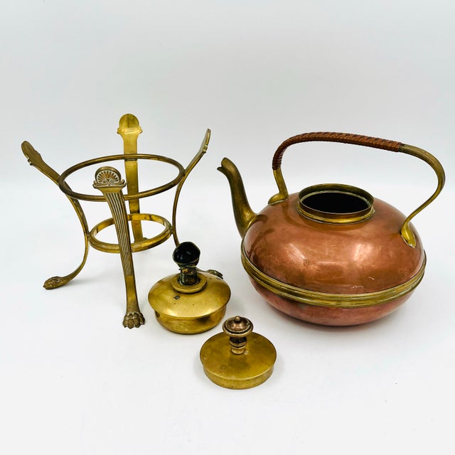 Antique 1886 Gorham Copper and Brass Kettle With Brass Lion Claw Foot Stand and Spirit Burner For Sale In New York - Image 6 of 16