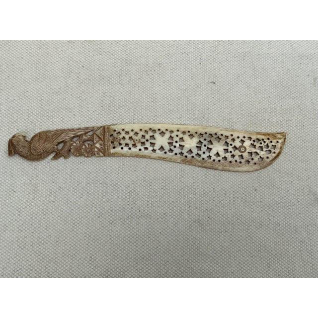Elegant Early 1900s Chinese Hand-Carved Art Deco Bone Letter Opener For Sale - Image 4 of 10