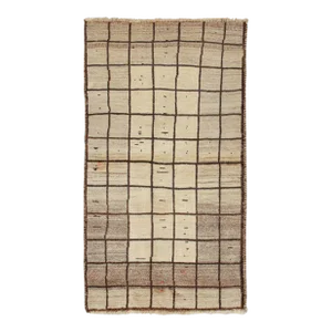 1950s Vintage Qashqai Persian Gabbeh Runner in Beige-Brown Grid Pattern by Rug & Kilim