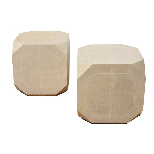 Modern Vintage Restored Ron Seff Shagreen and Bone Dice Side or End Tables Pair Of, Rare For Sale - Image 3 of 13