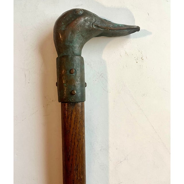 Wood Antique Handcrafted Copper Duck Head Handle Walking Cane For Sale - Image 7 of 11