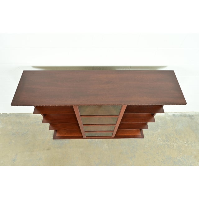 Frank Lloyd Wright Taliesin Mahogany Bookcase or Room Divider, Newly Refinished For Sale - Image 11 of 14