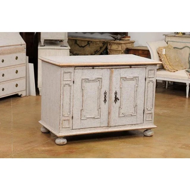 Baroque 1740s Swedish Baroque Painted Buffet with Carved Doors and Pull Out Drawer For Sale - Image 3 of 13