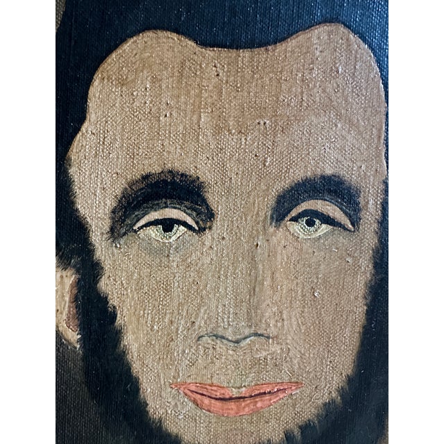 American Circa 1940 American Folk Revival Portrait of Abraham Lincoln, Oil on Canvas Board For Sale - Image 3 of 10
