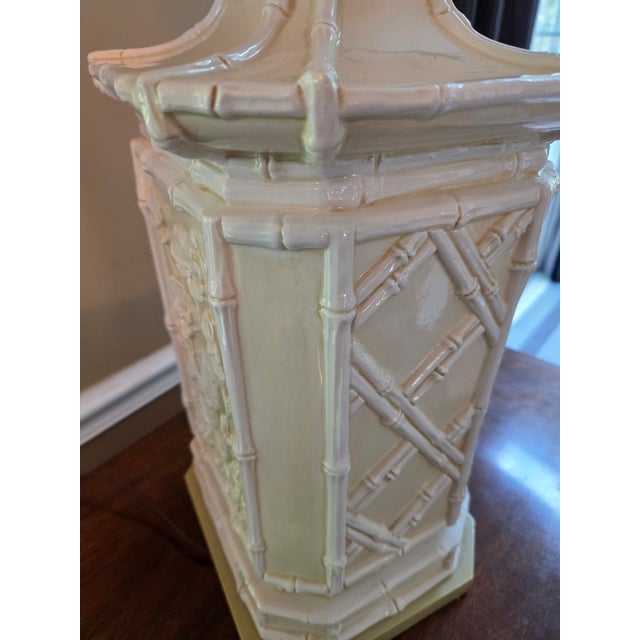 Vintage Regency Glazed Ceramic Pagoda Lamp For Sale - Image 4 of 13