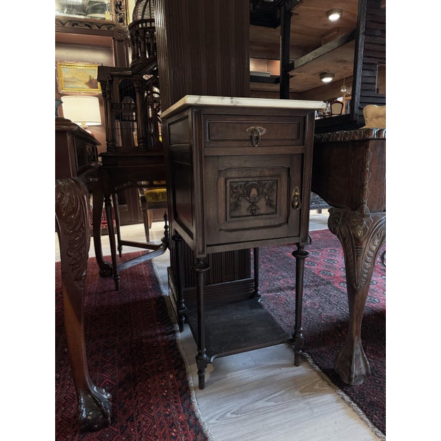 Late 19th Century 19th Century French Louis XVI Walnut Nightstand With Marble Top & Porcelain-Lined Cabinet For Sale - Image 5 of 5