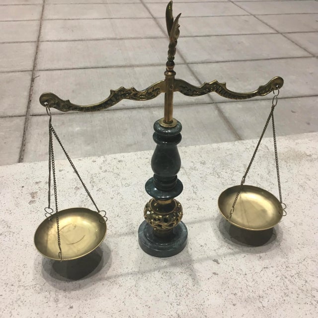 Japanese 1940s Japanese Green Marble & Bronze Scales of Justice For Sale - Image 3 of 13